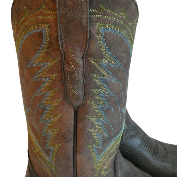 Azulado Boots Walker Stitched Square Toe Black Brown Embroidered 9.5 D - Picture 6 of 14